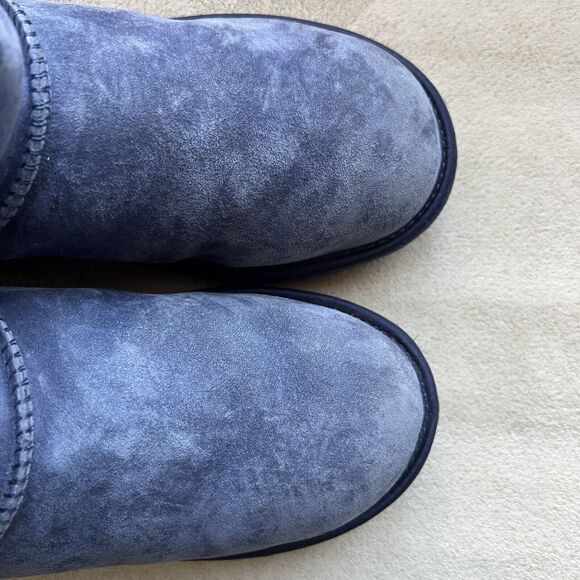 UGG Classic Short Swarovski Crystal Bow Boot Blue Suede Women 6 Sheepskin Cozy - Picture 9 of 16